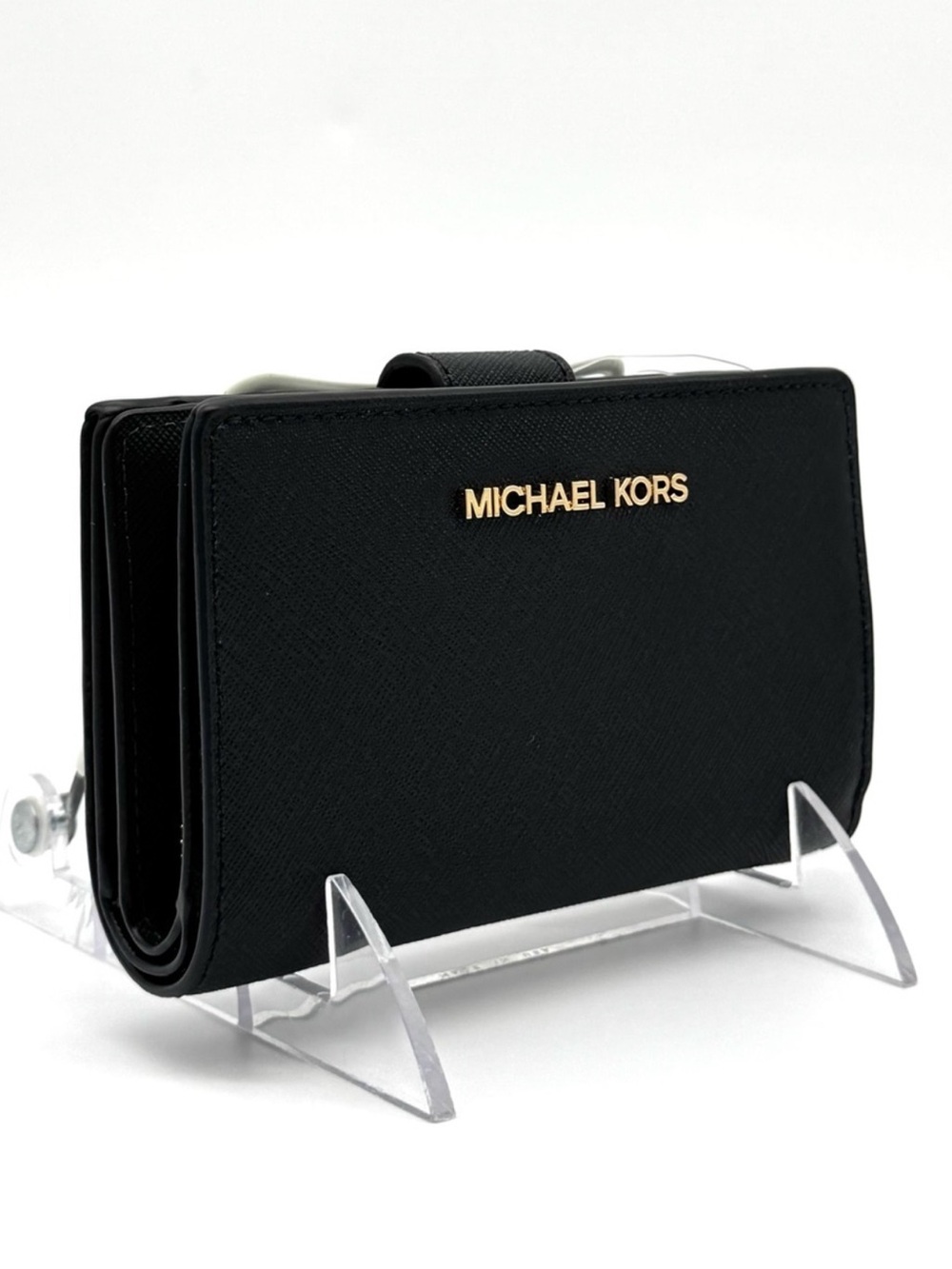 Michael Kors Medium Bifold Zip Chain Wallet Black/Gold
